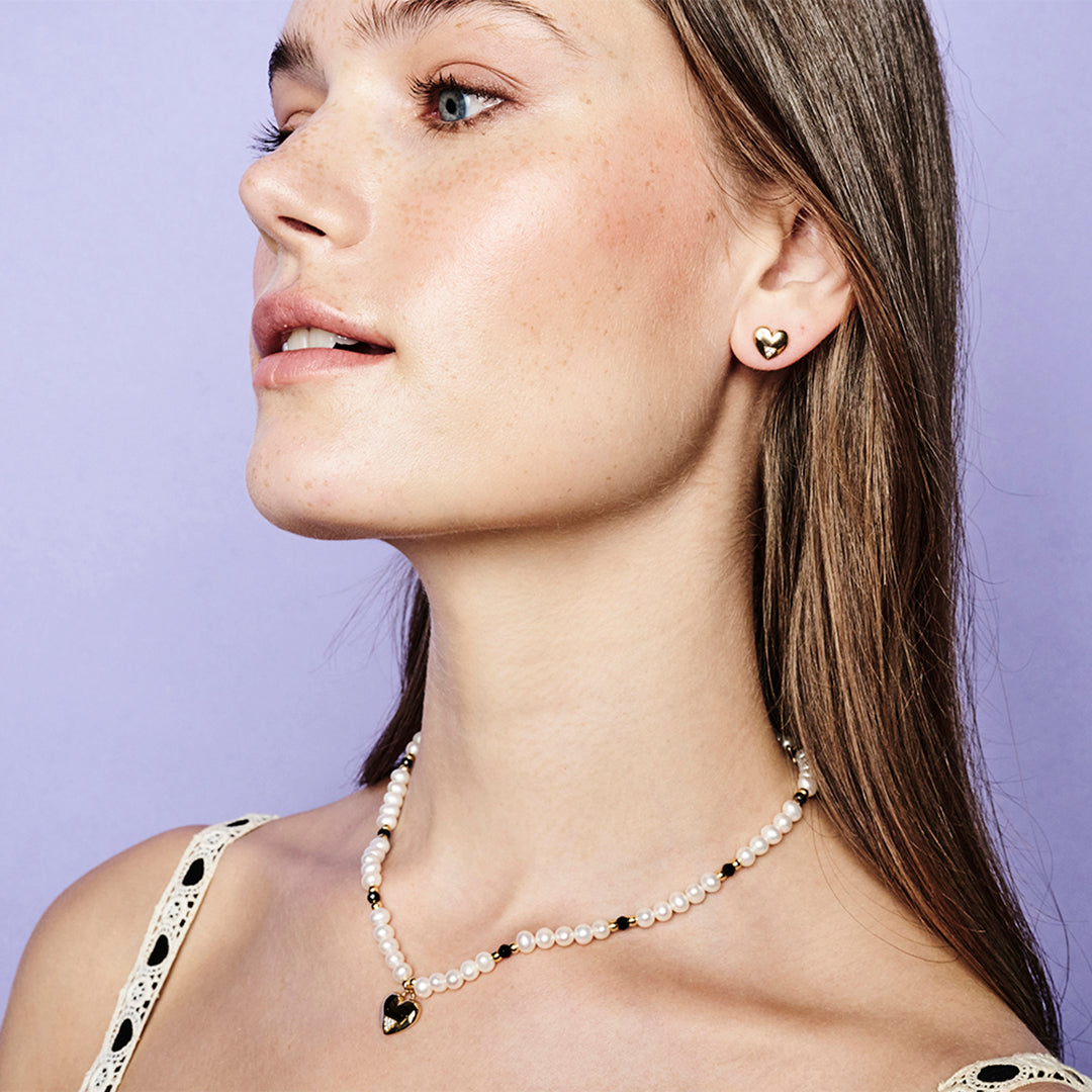 Pearl Onyx Heart Choker