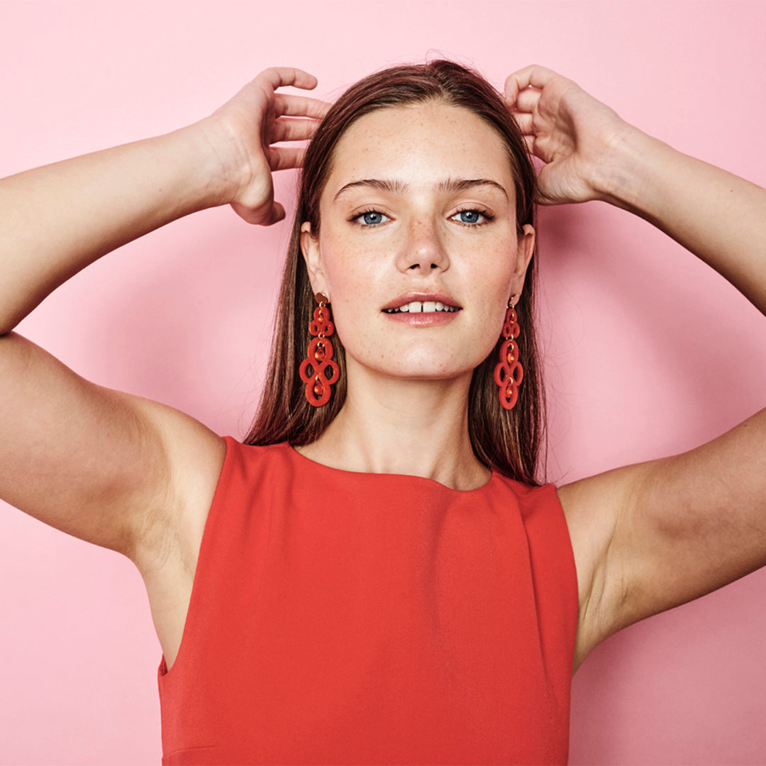 Batik Earrings - Sienna Red & Orange Mirror