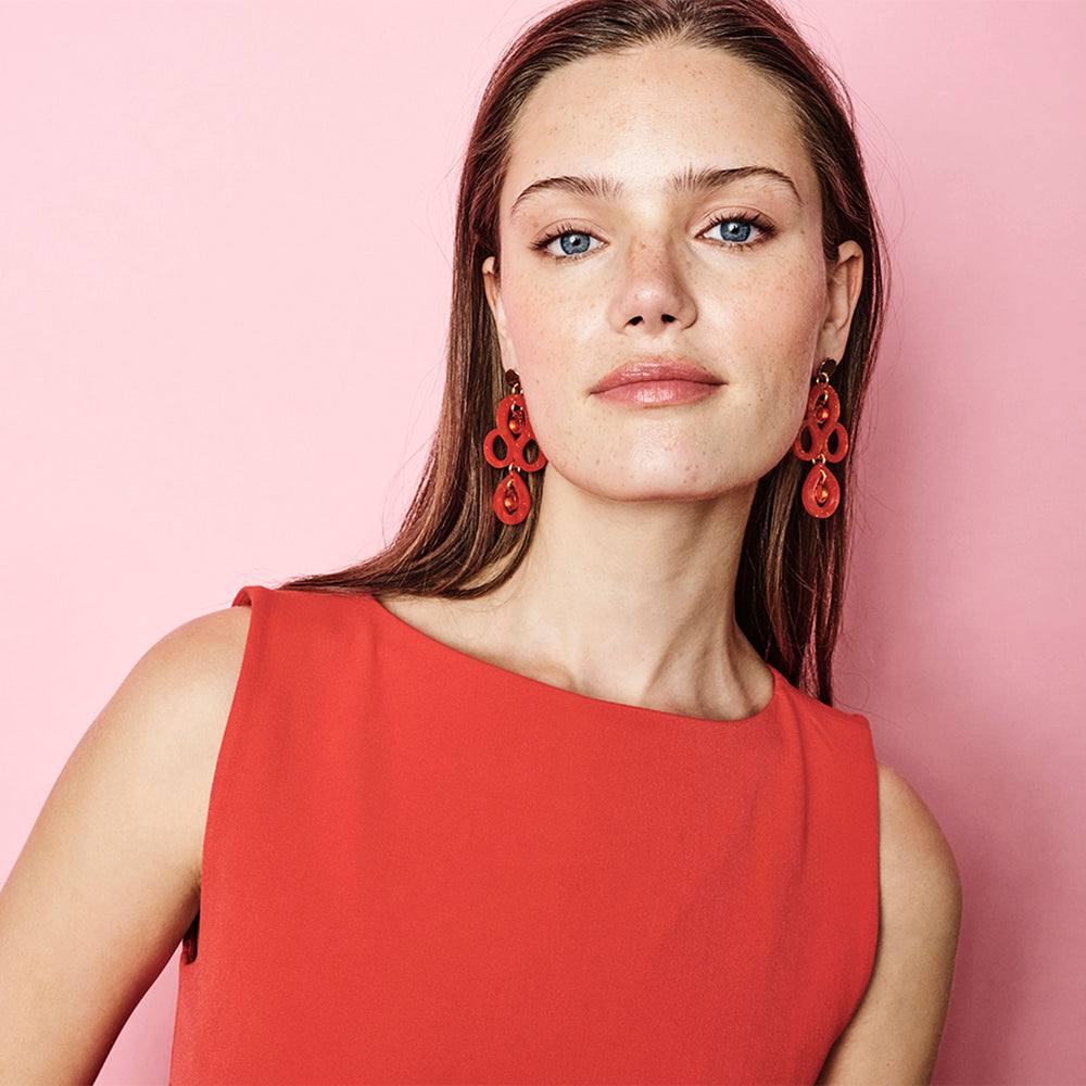 Petite Batik Earrings - Sienna Red & Orange Mirror