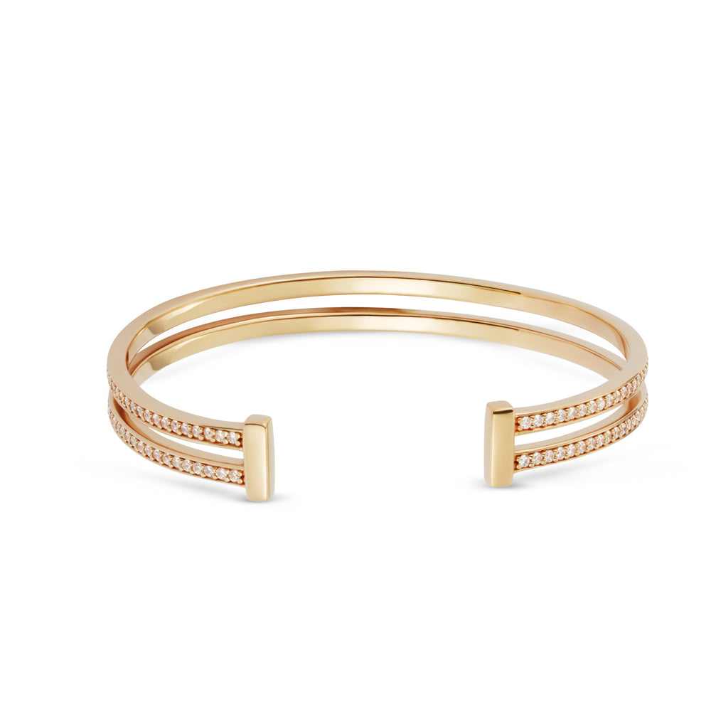 Double Hoop Cuff Bracelet - Gold Vermeil & Cubic Zirconia