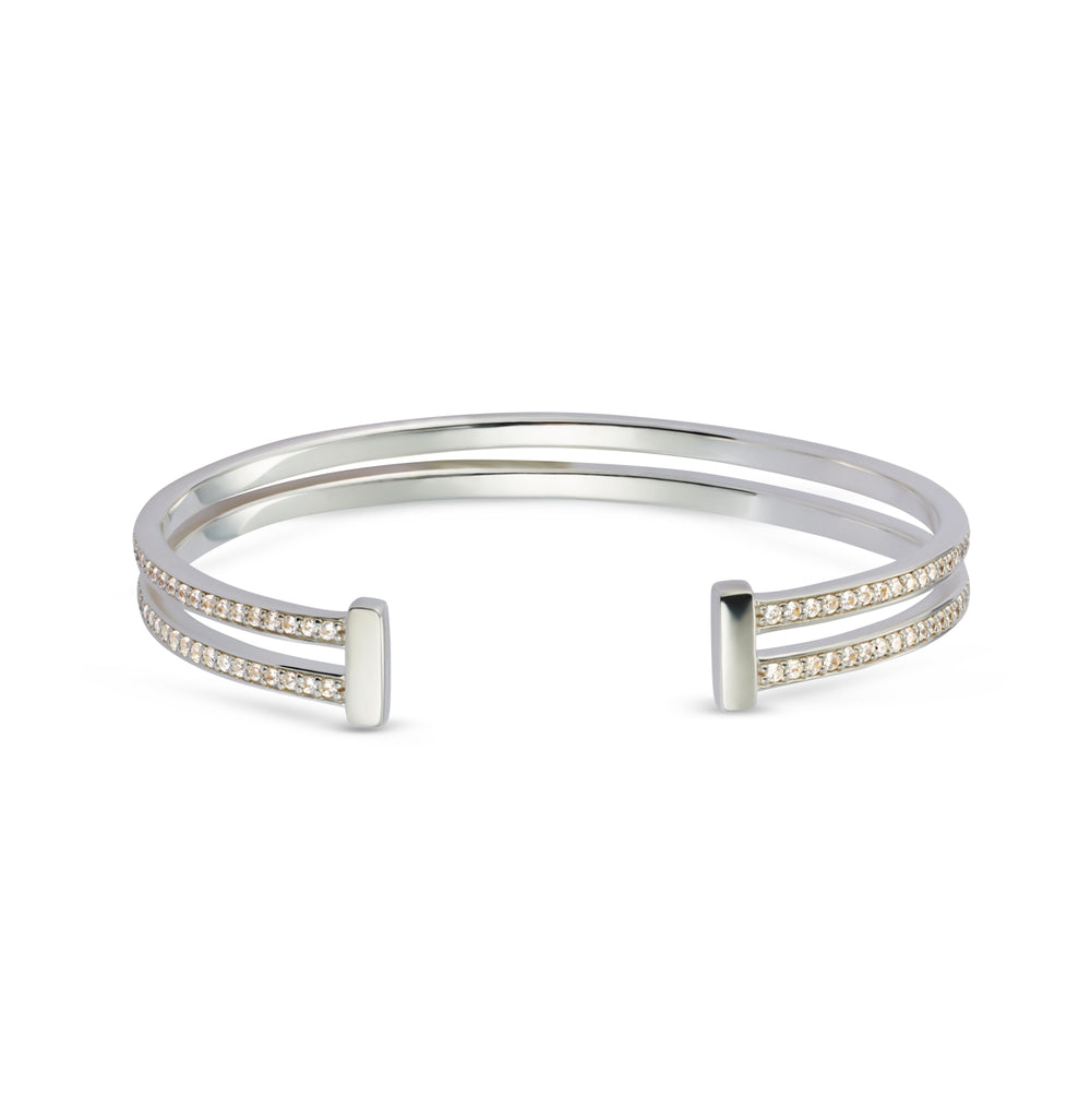 Double Hoop Cuff Bracelet - Sterling Silver & Cubic Zirconia