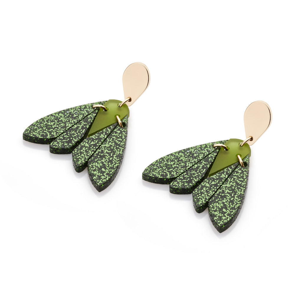 Gossamer Drop Earrings - Forest Green Glitter