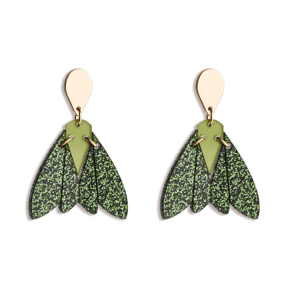 Gossamer Drop Earrings - Forest Green Glitter