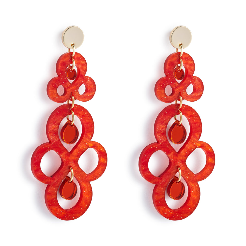 Batik Earrings - Sienna Red & Orange Mirror