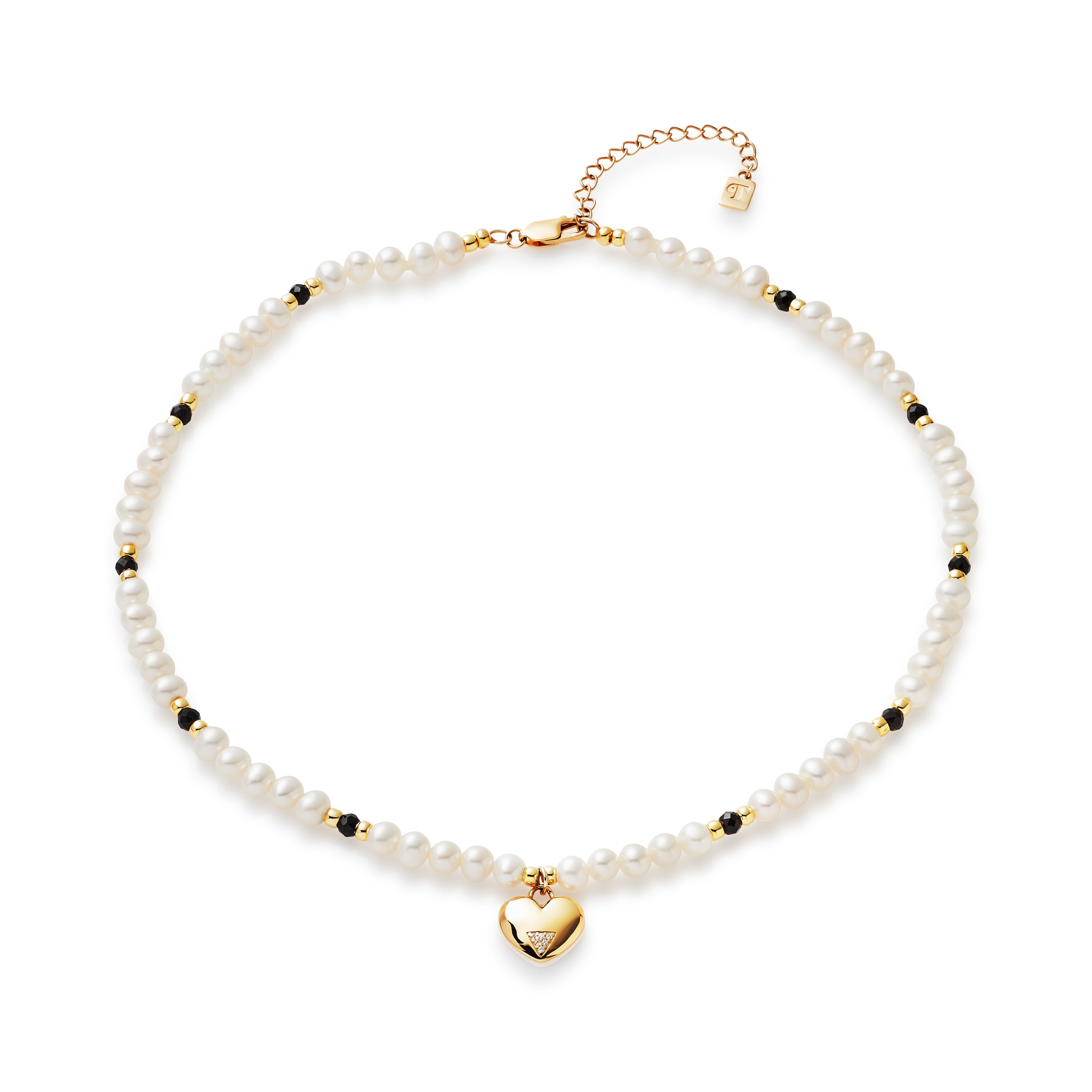 Pearl Onyx Heart Choker