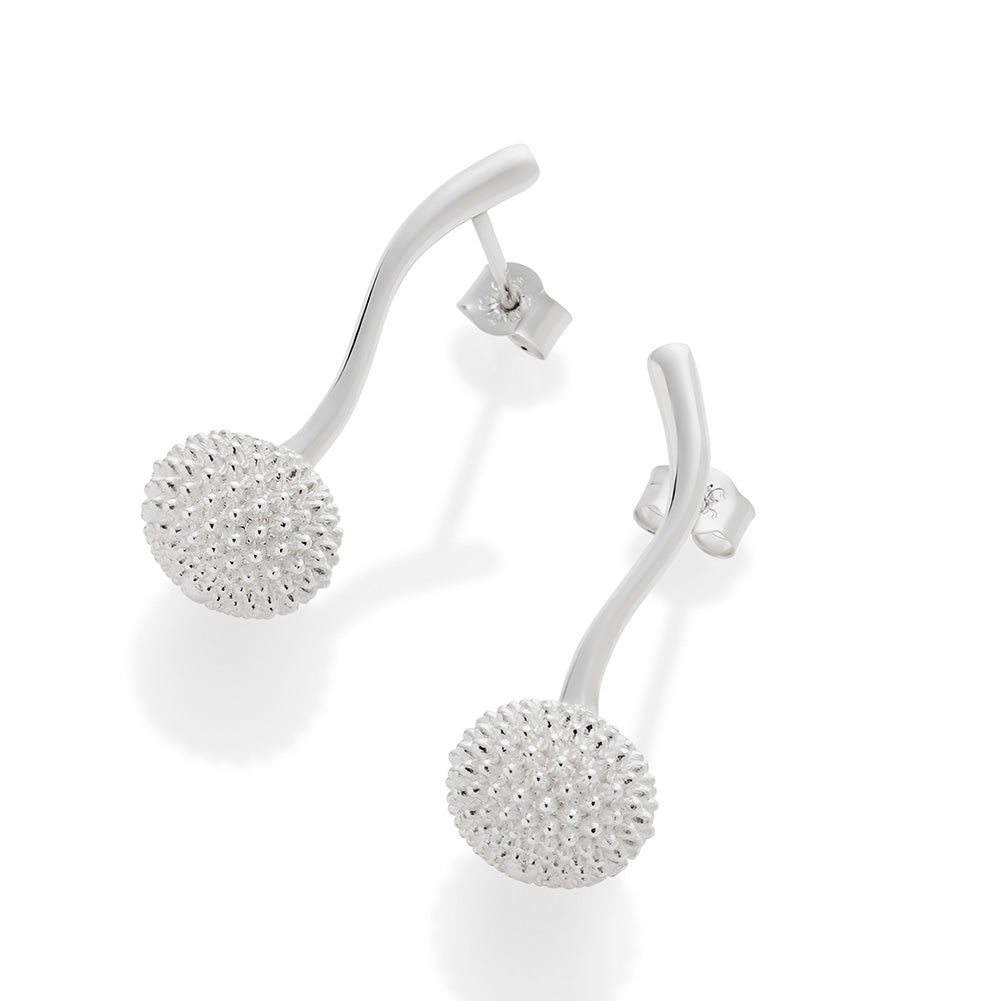 Pom Pom Drop Earrings - Sterling Silver