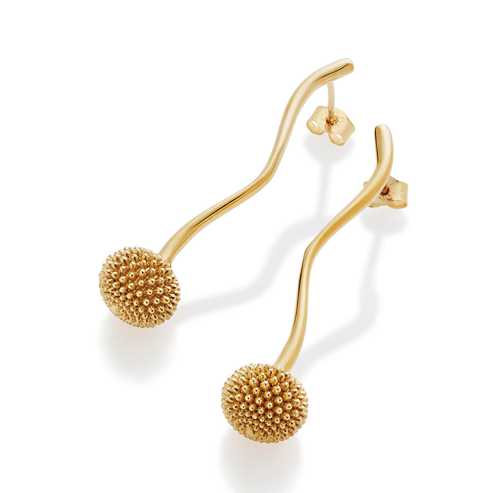 Long Pom Pom Drop Earrings - Gold Vermeil