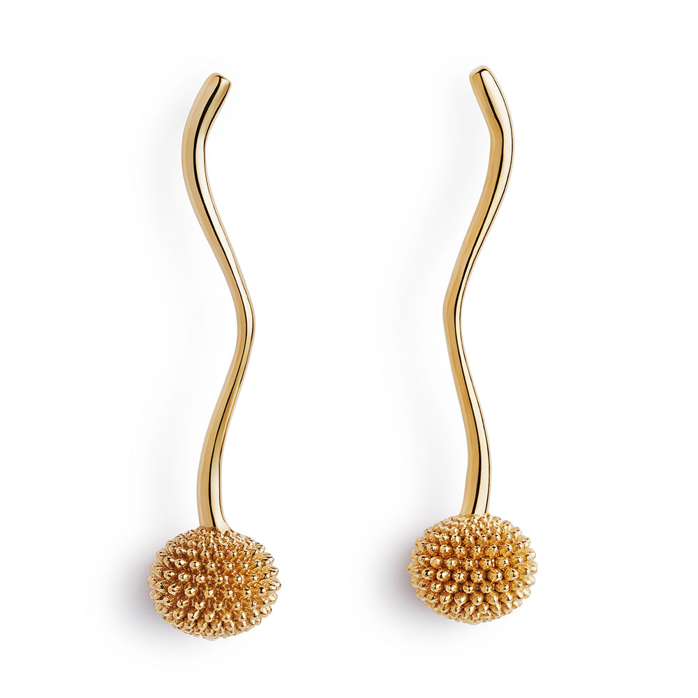 Long Pom Pom Drop Earrings - Gold Vermeil