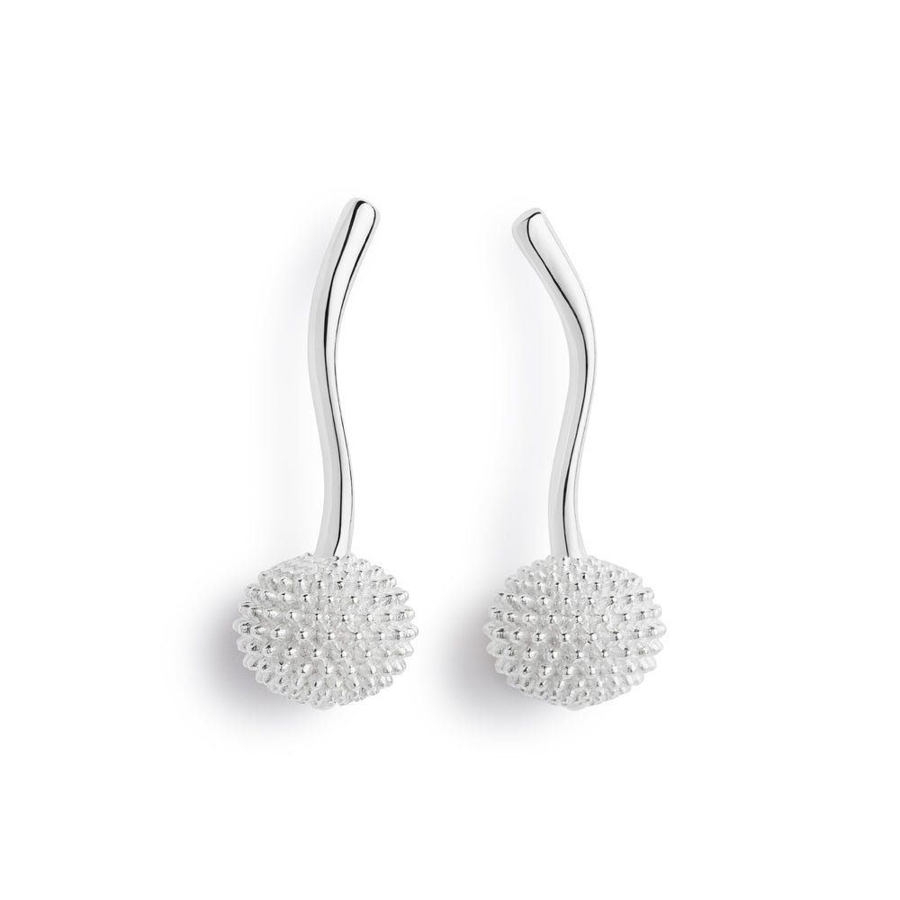 Pom Pom Drop Earrings - Sterling Silver