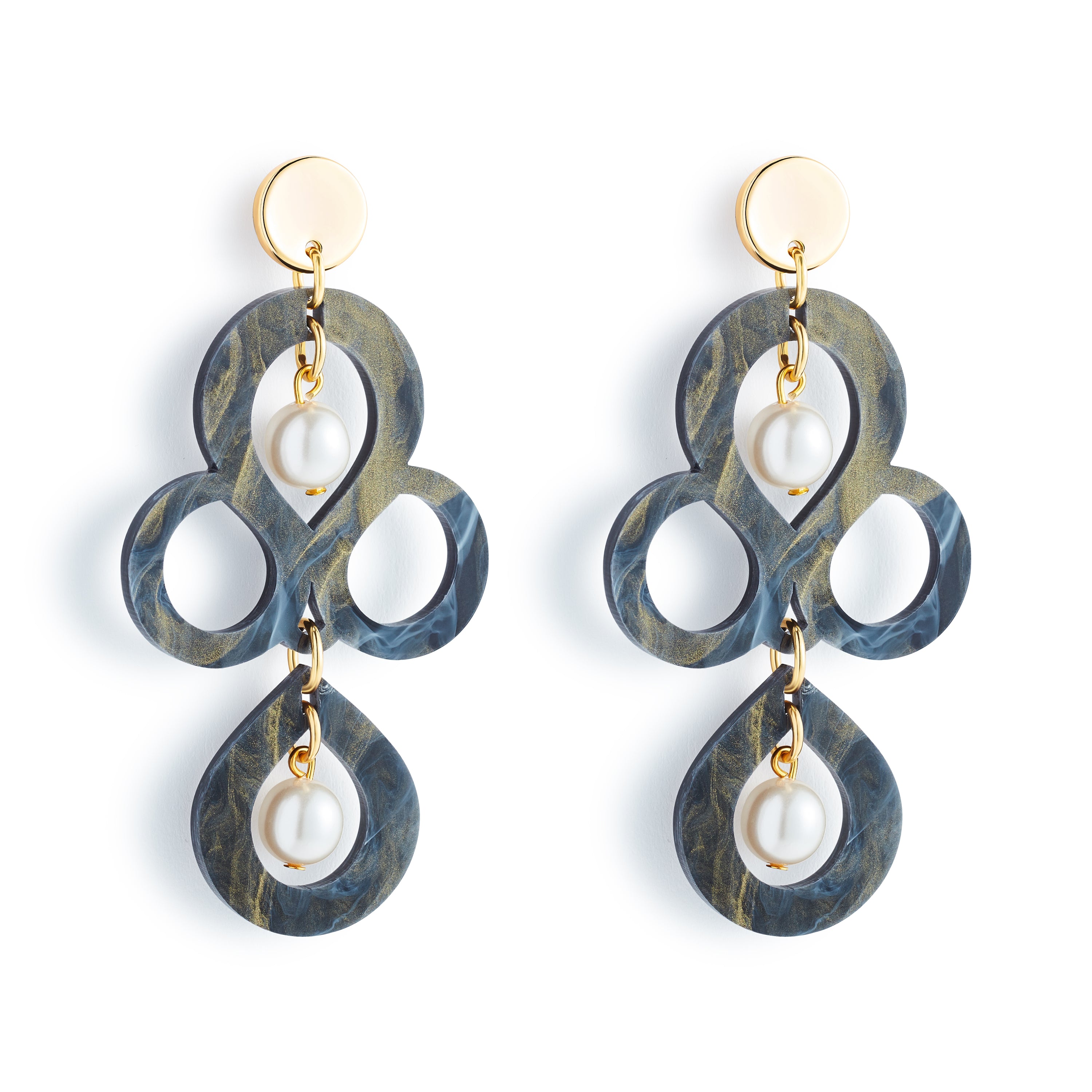 Petite Batik Earrings - Black Swirl & Pearl