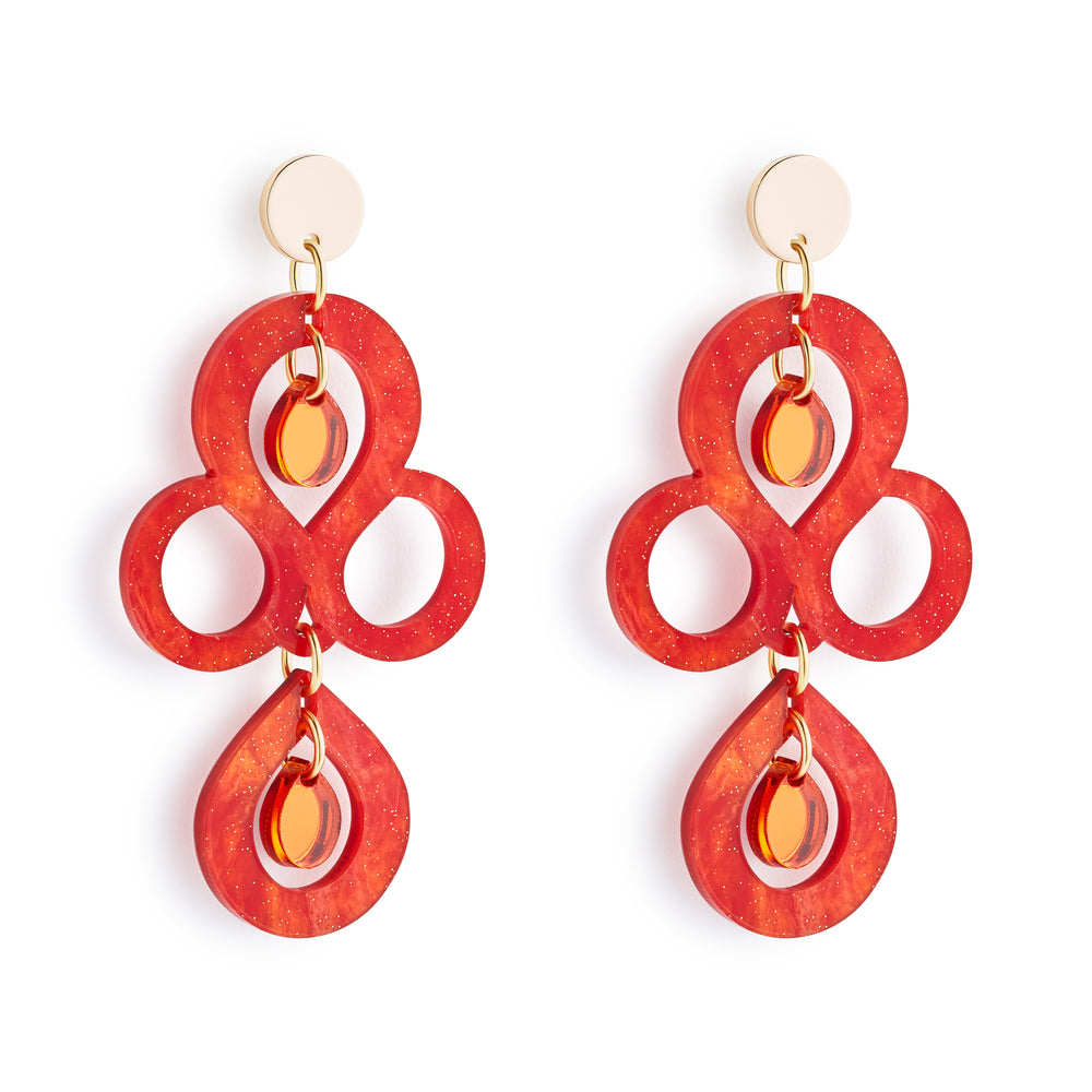 Petite Batik Earrings - Sienna Red & Orange Mirror